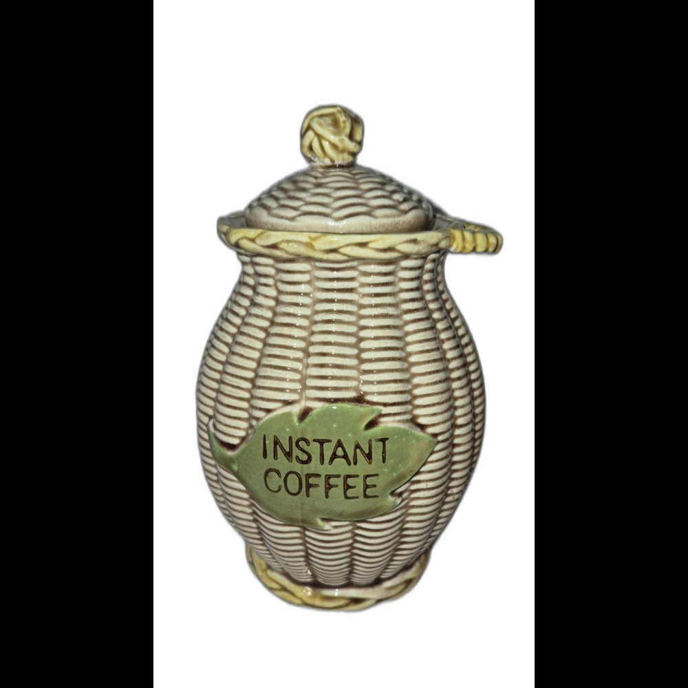 Vintage Tilso Basket Weave Instant Coffee Ceramic Jar Made In Japan